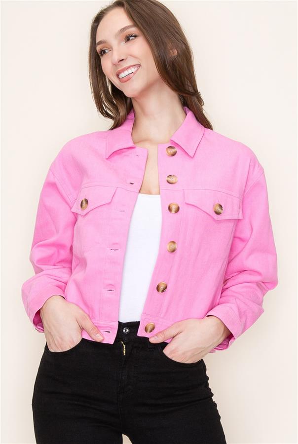 Collared Button Down Cotton Jacket Bubble Pink