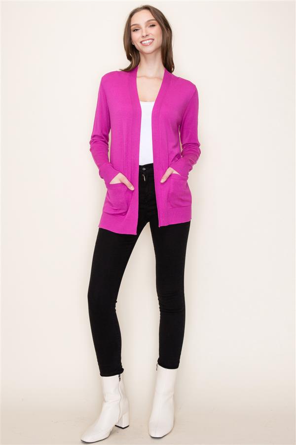 Open Front Long Sleeve Cardigan w/Pockets Orchid
