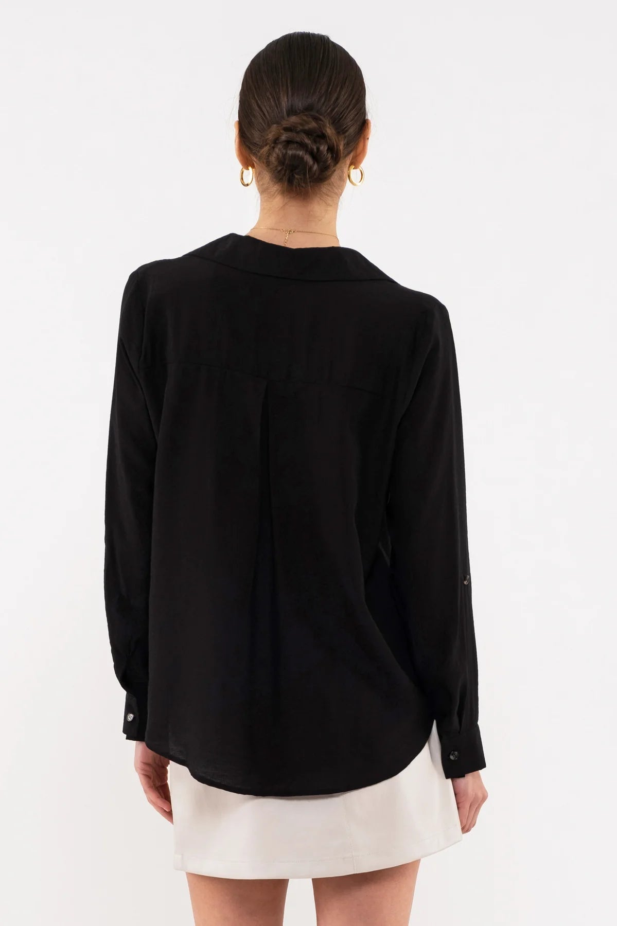 Final Sale Roll-Up Sleeve Woven Top Black