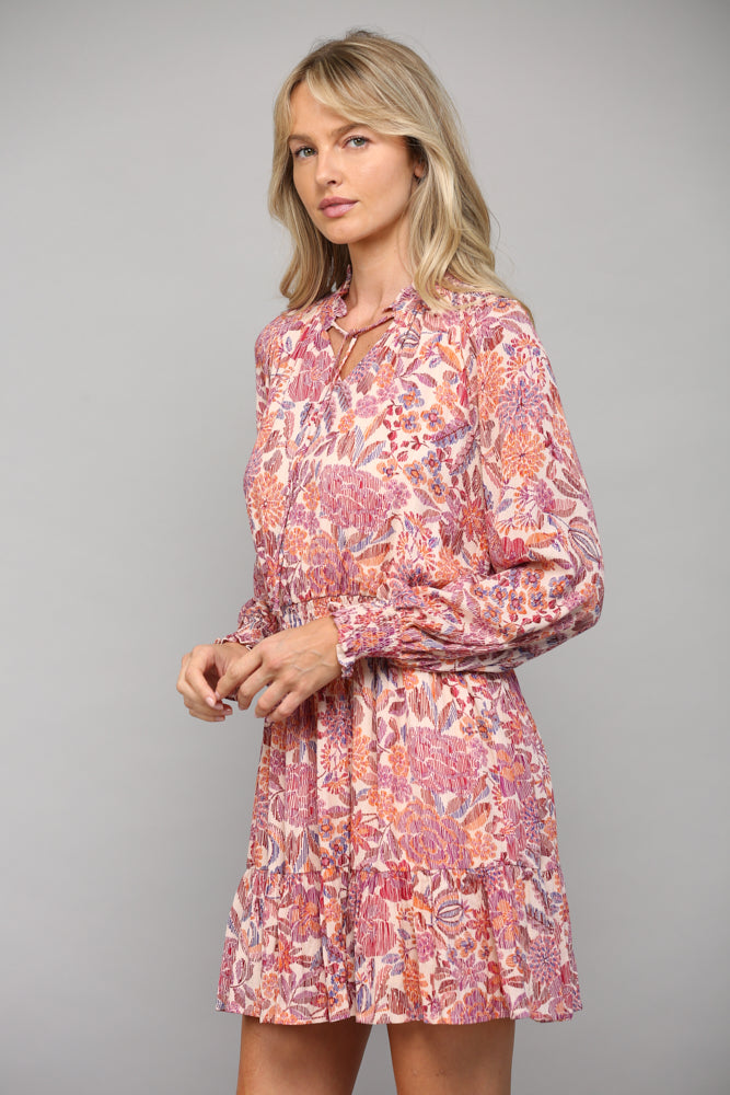 Sale Floral Print w/Lurex Long Sleeve Dress