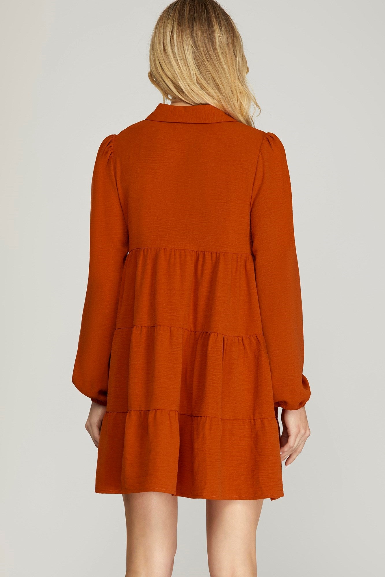 Sale Long Sleeve Tiered Button Down Dress