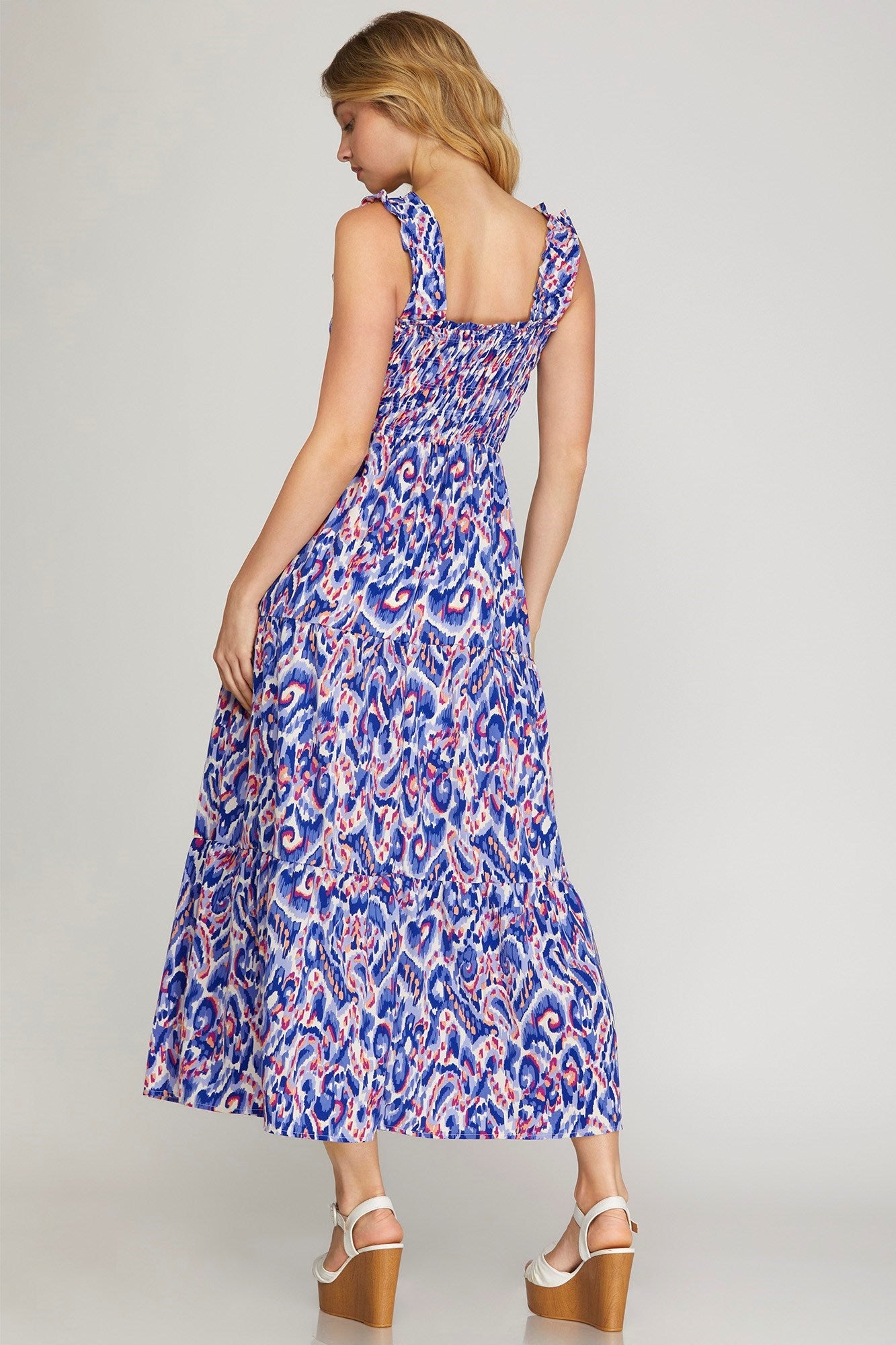 Sale Print Smocked Bodice Tiered Maxi Dress