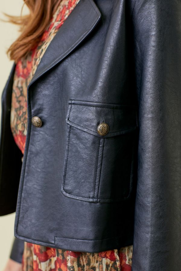 Sale Faux Leather Short Jacket Black
