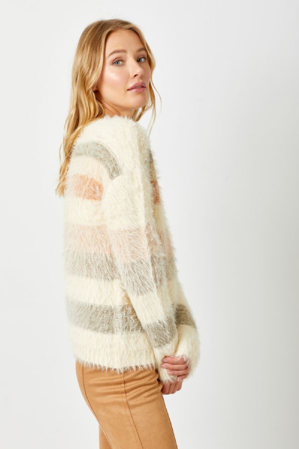 Sale Fuzzy Multi Color Stripe Sweater