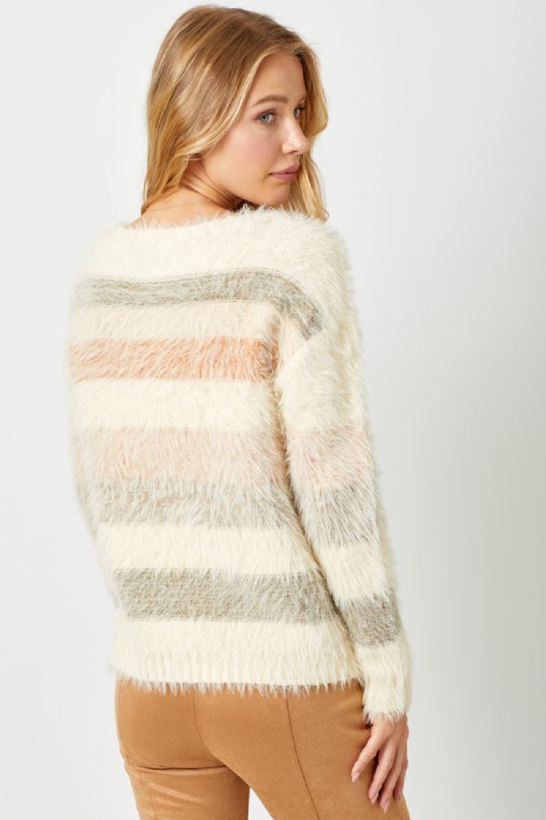 Sale Fuzzy Multi Color Stripe Sweater