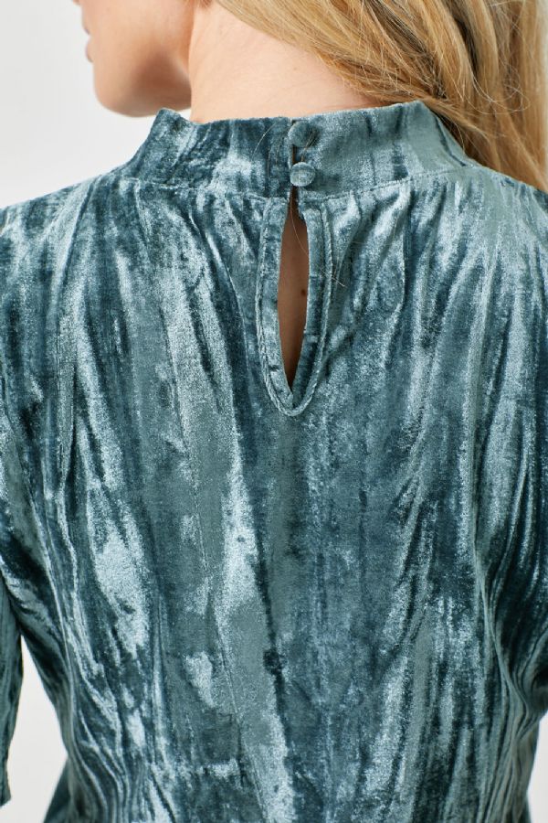 Sale Velvet Fitted Half Sleeve Mock Neck Top Sapphire