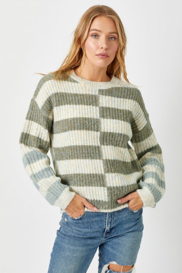 Sale Multi Stripe Round Neck Sweater