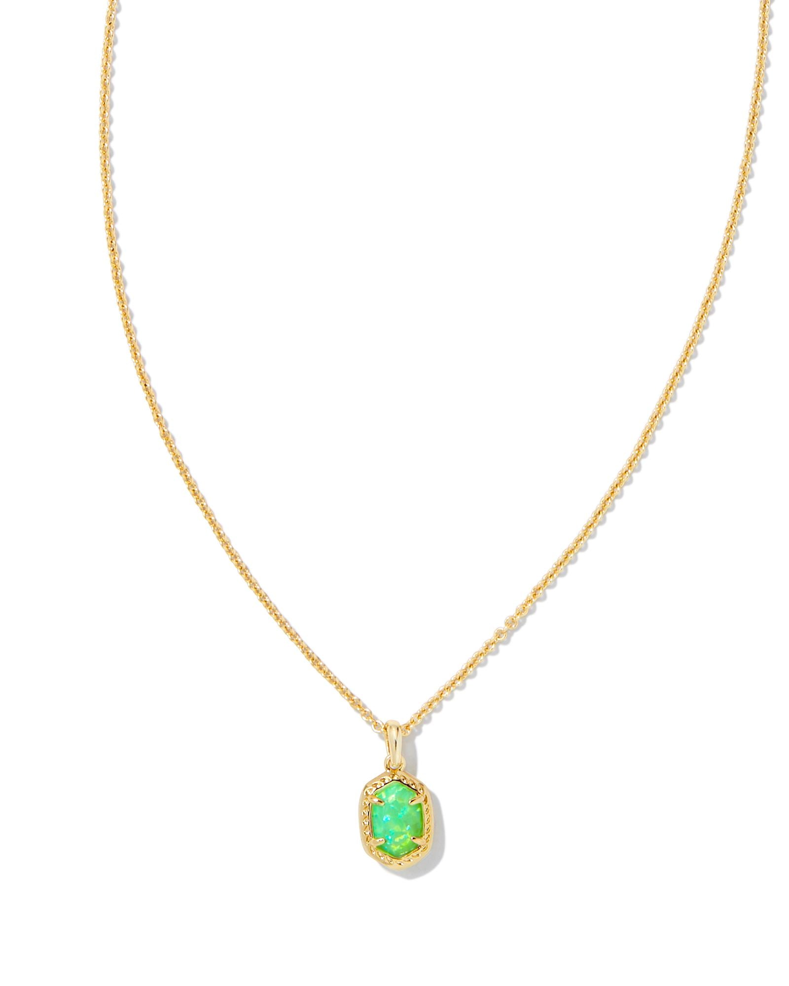 Daphne Framed Pendant Necklace Gold Bright Green Opal