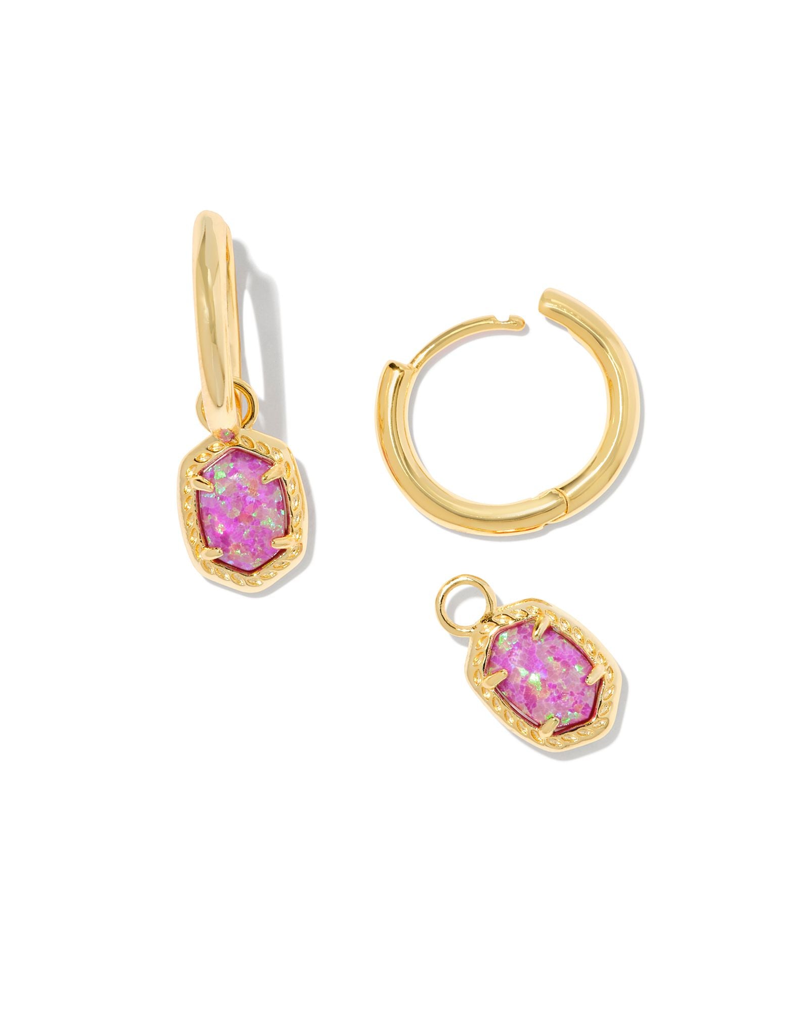 Daphne Framed Huggie Earring Gold Magenta Opal