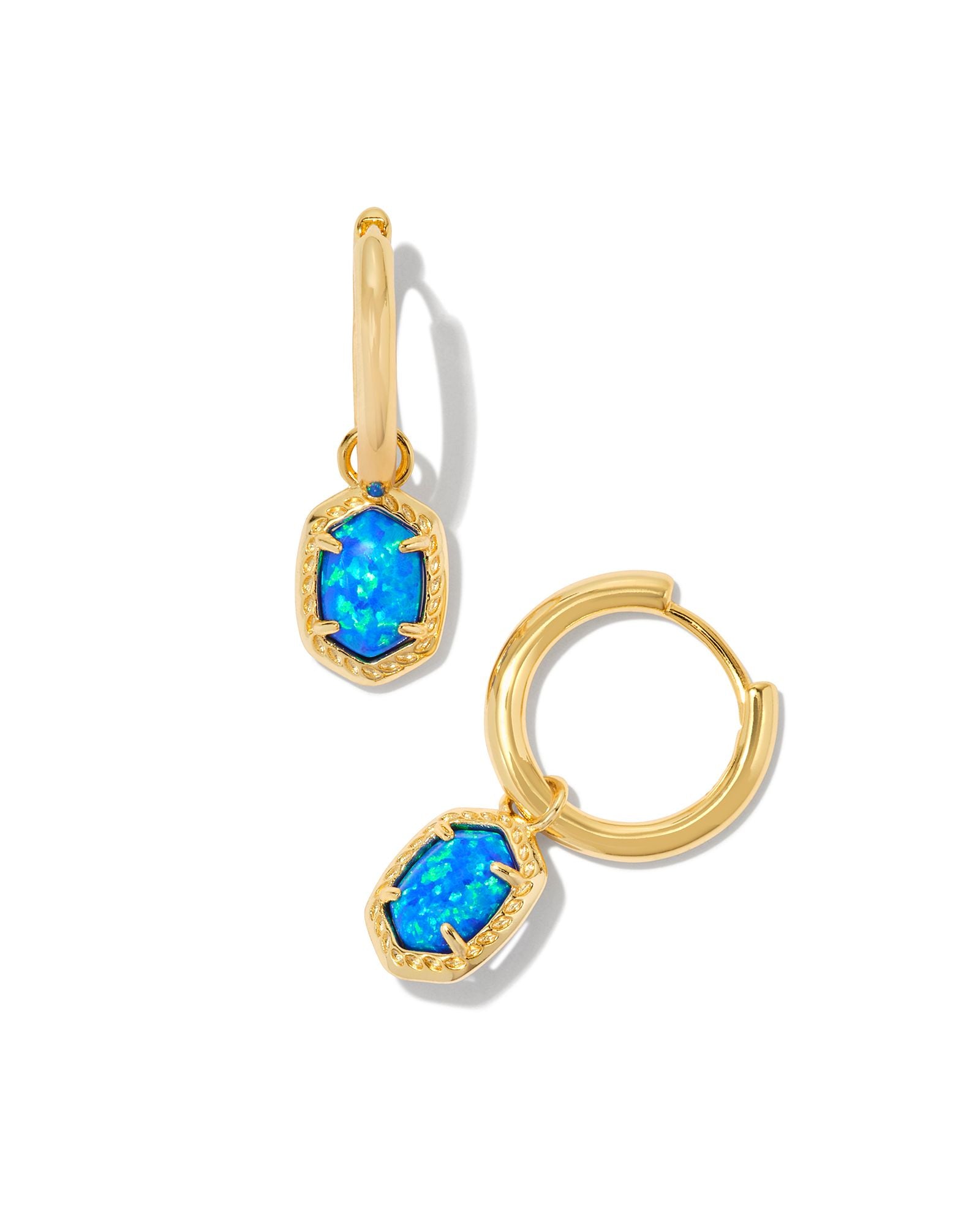 Daphne Framed Huggie Earring Gold Bright Blue Opal