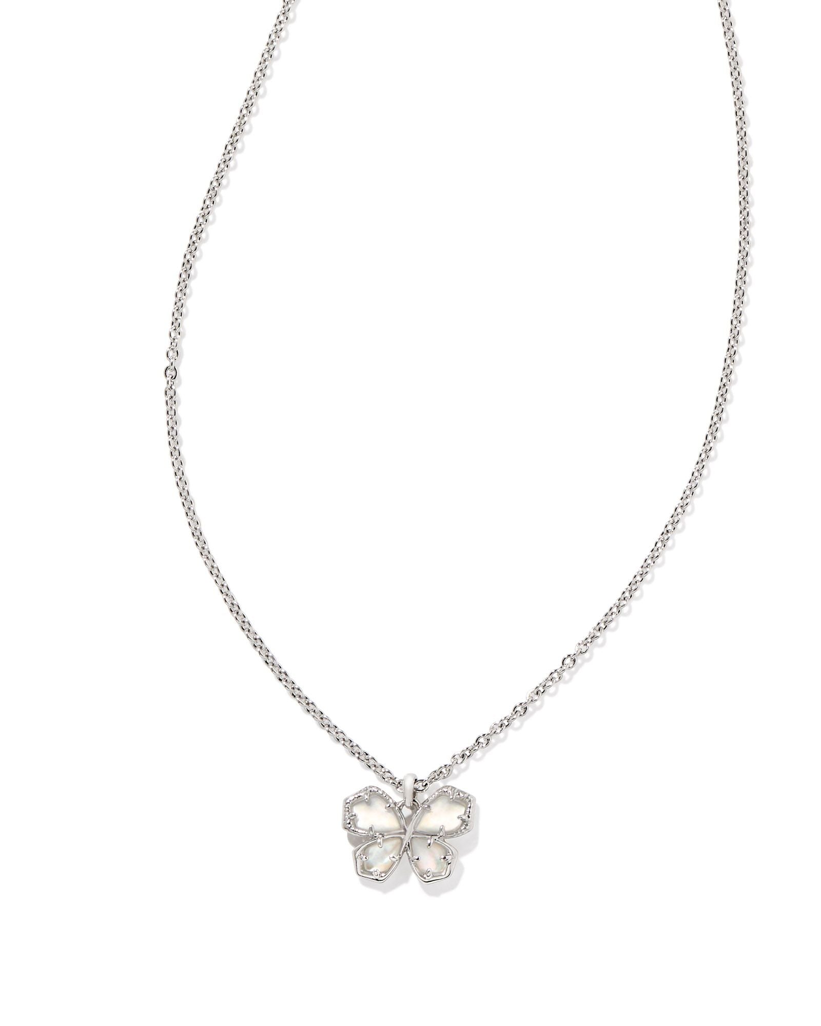 Mae Butterfly Pendant Necklace Silver Ivory MOP
