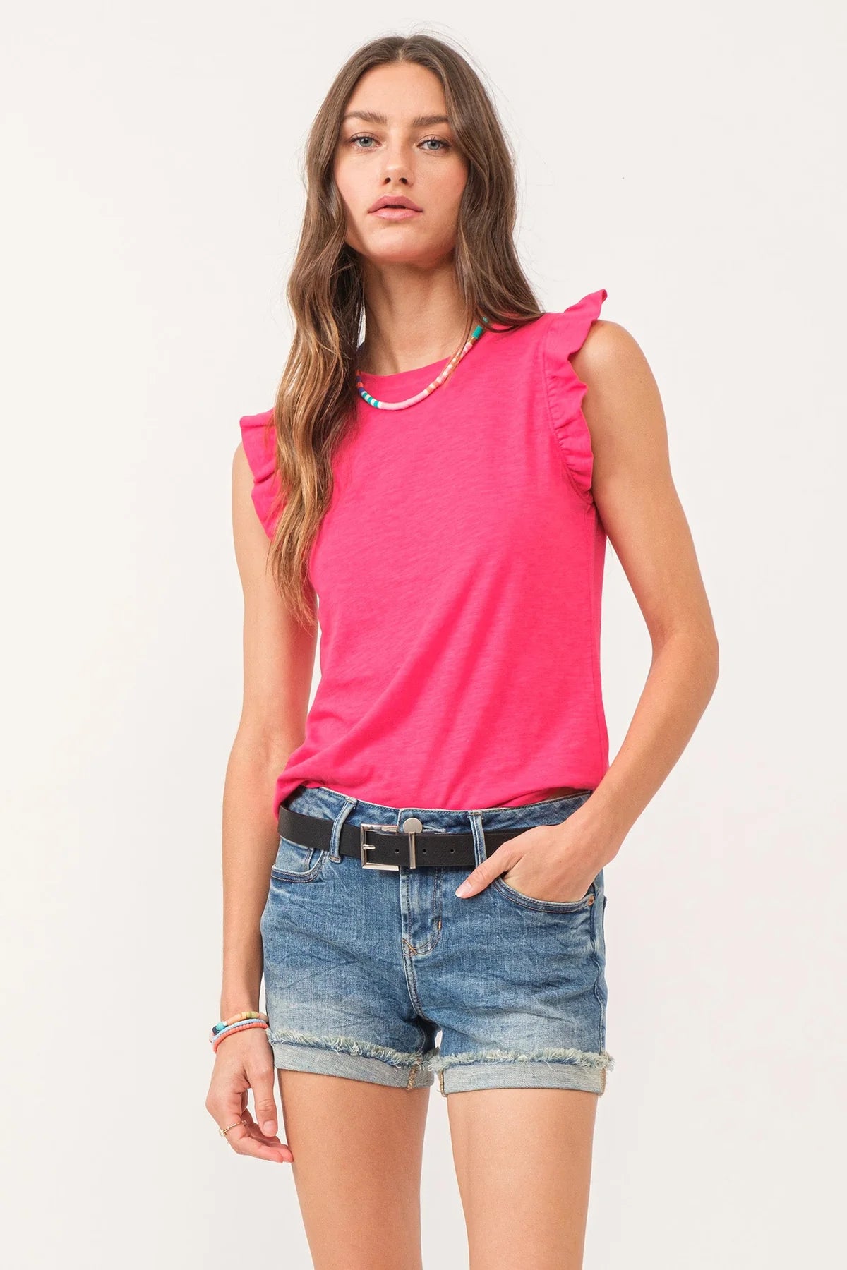 Sale North Ruffle Trimmed Top Hibiscus