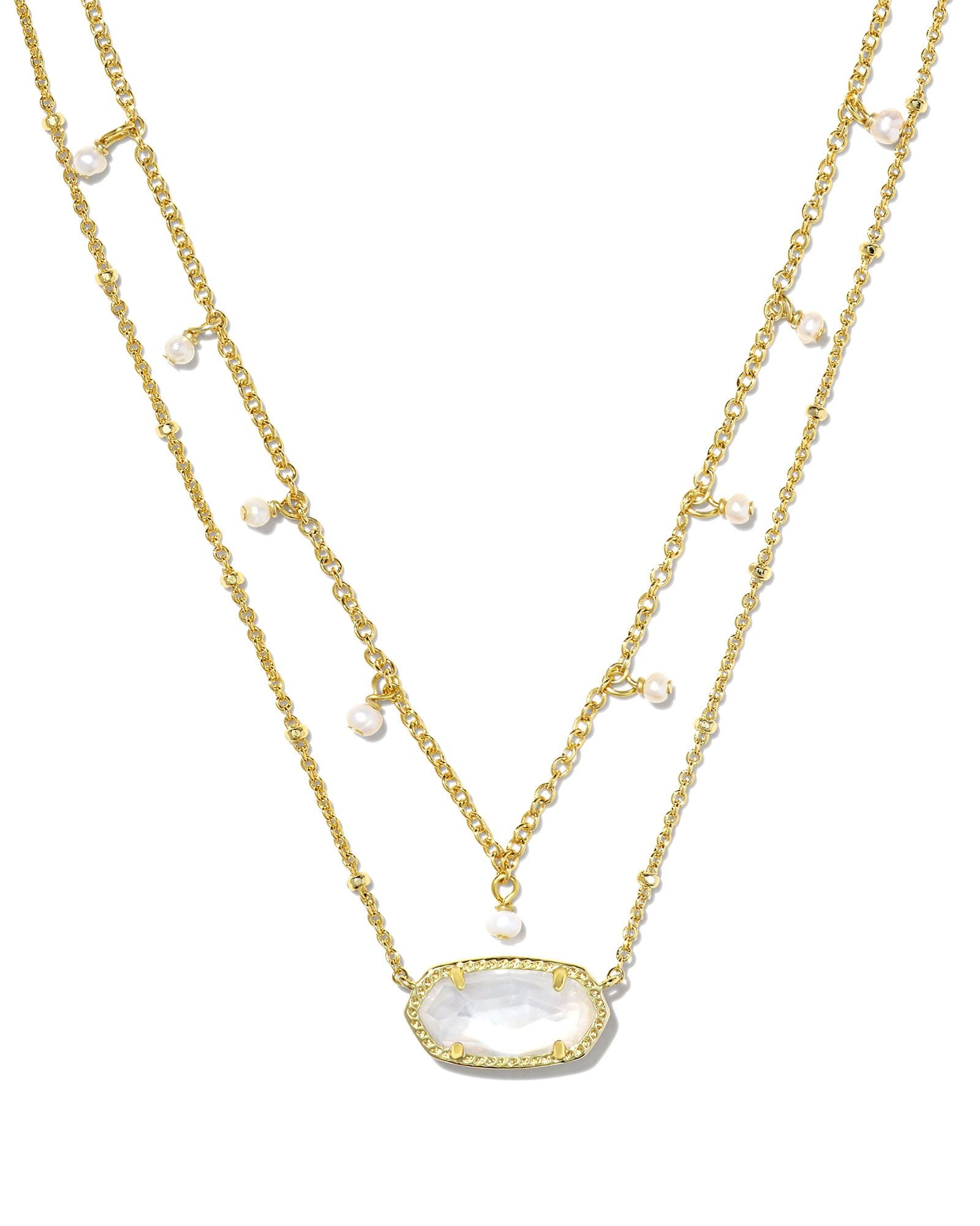 Elisa Gold Pearl Multi Strand Necklace Ivory MOP