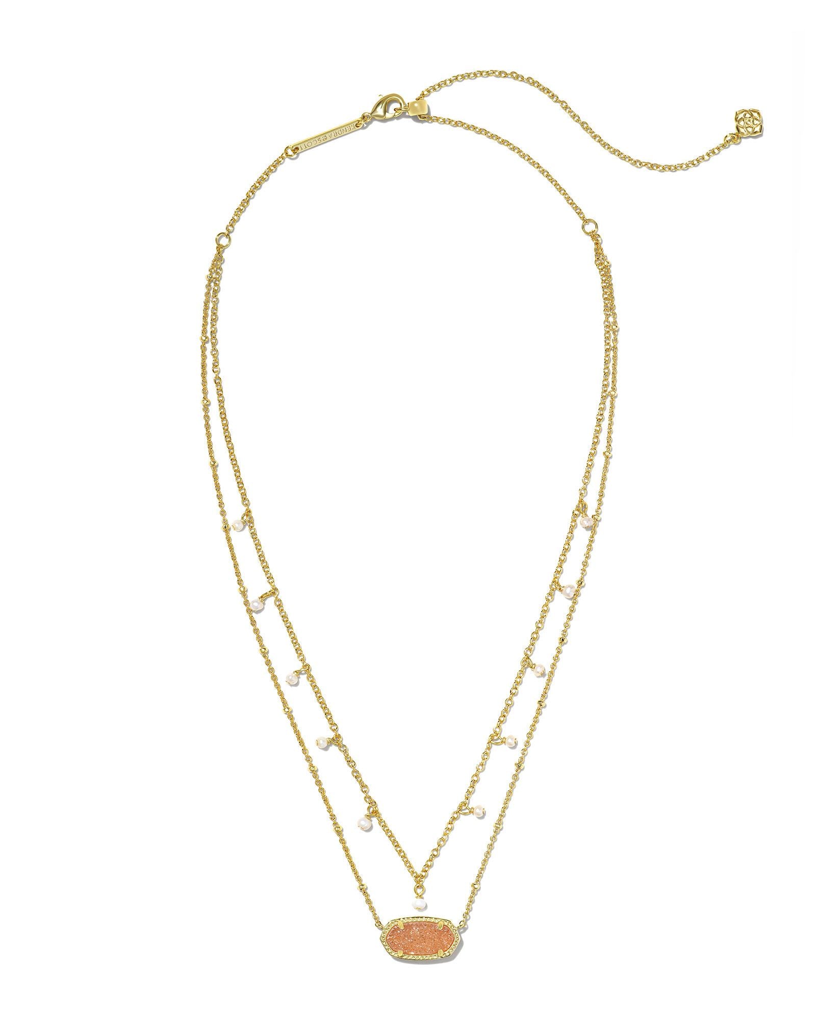 Elisa Gold Pearl Multi Strand Necklace Sand Drusy