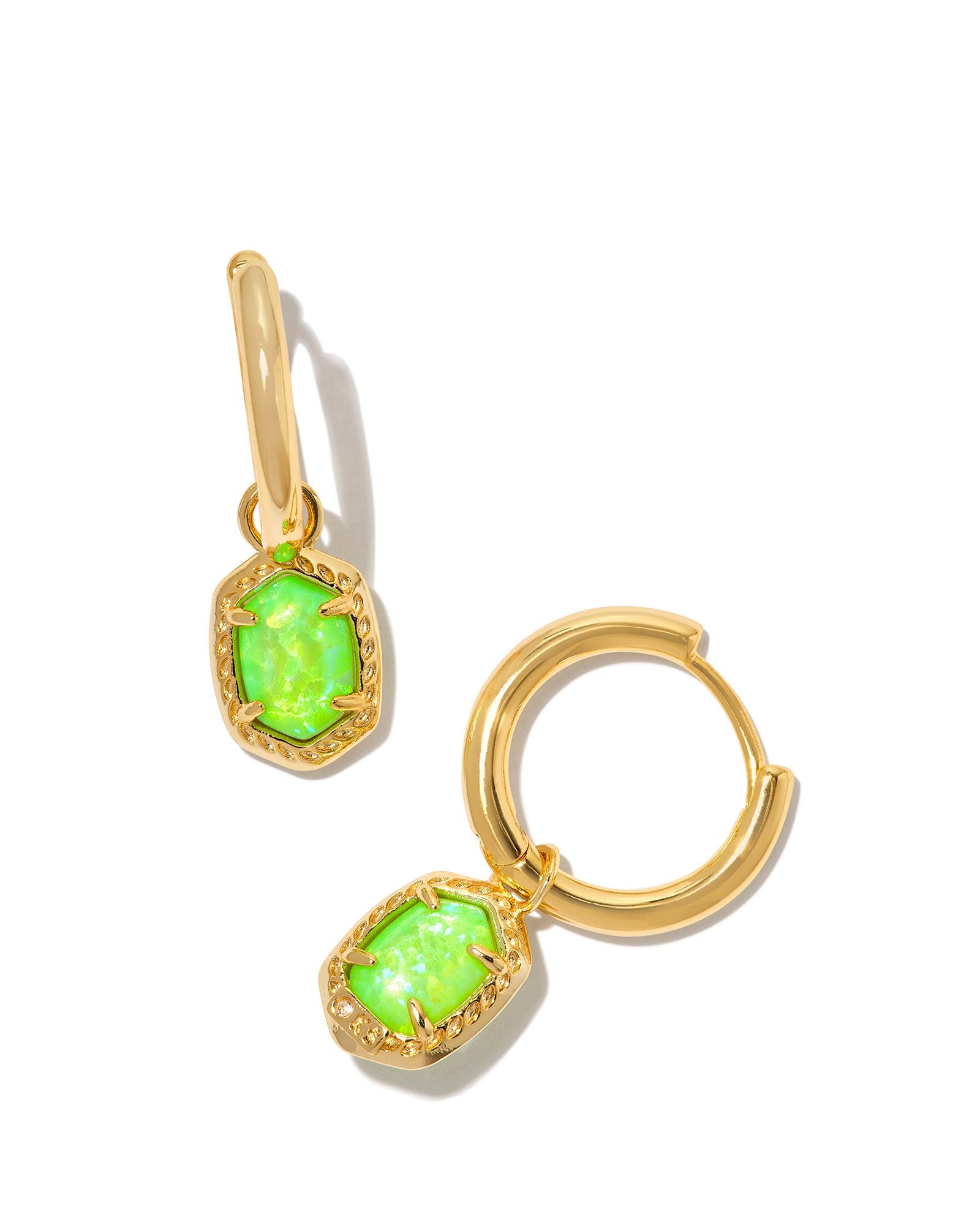 Daphne Framed Huggie Earring Gold Bright Green Opal