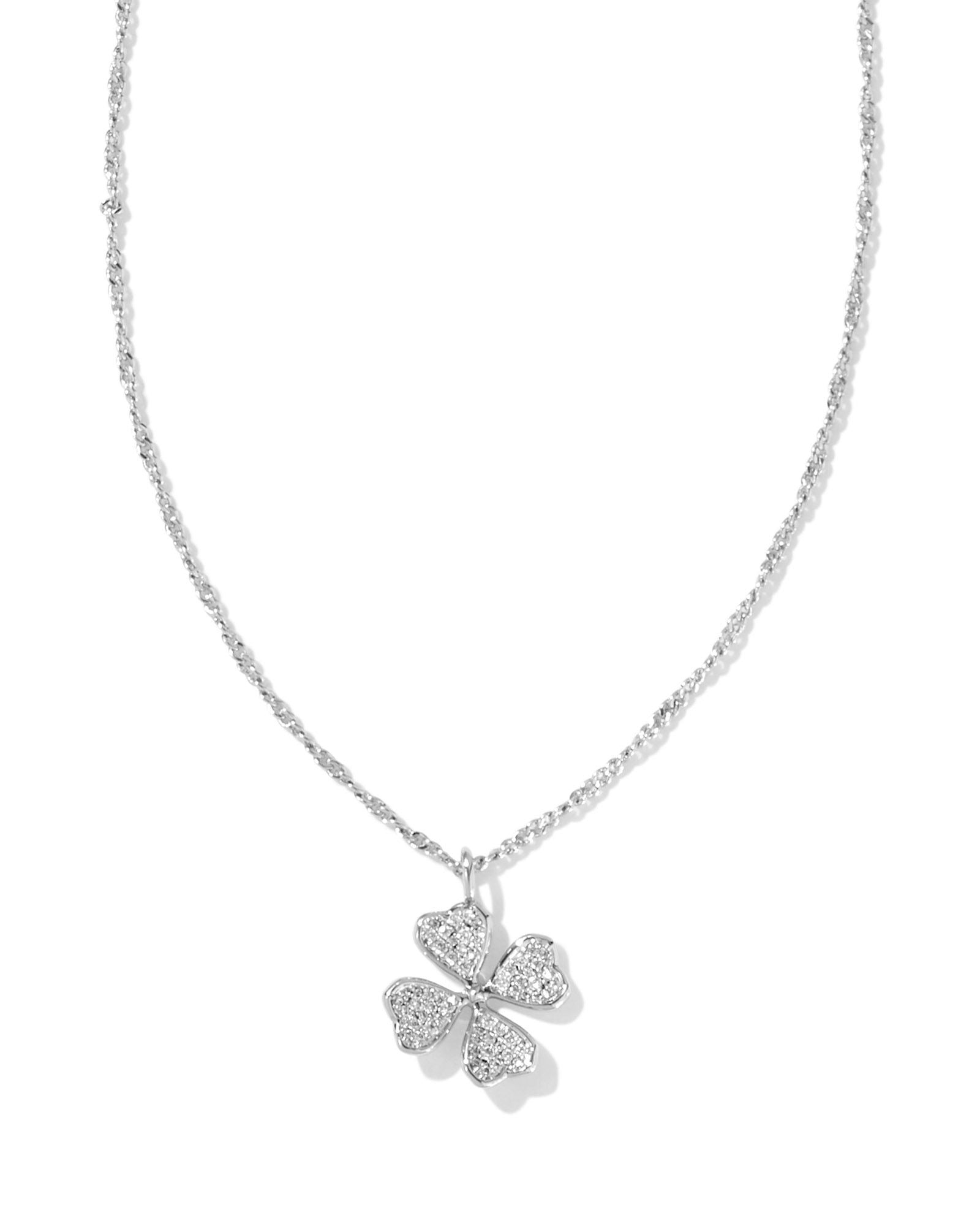 Clover Crystal Pendant Necklace Silver White Crystals