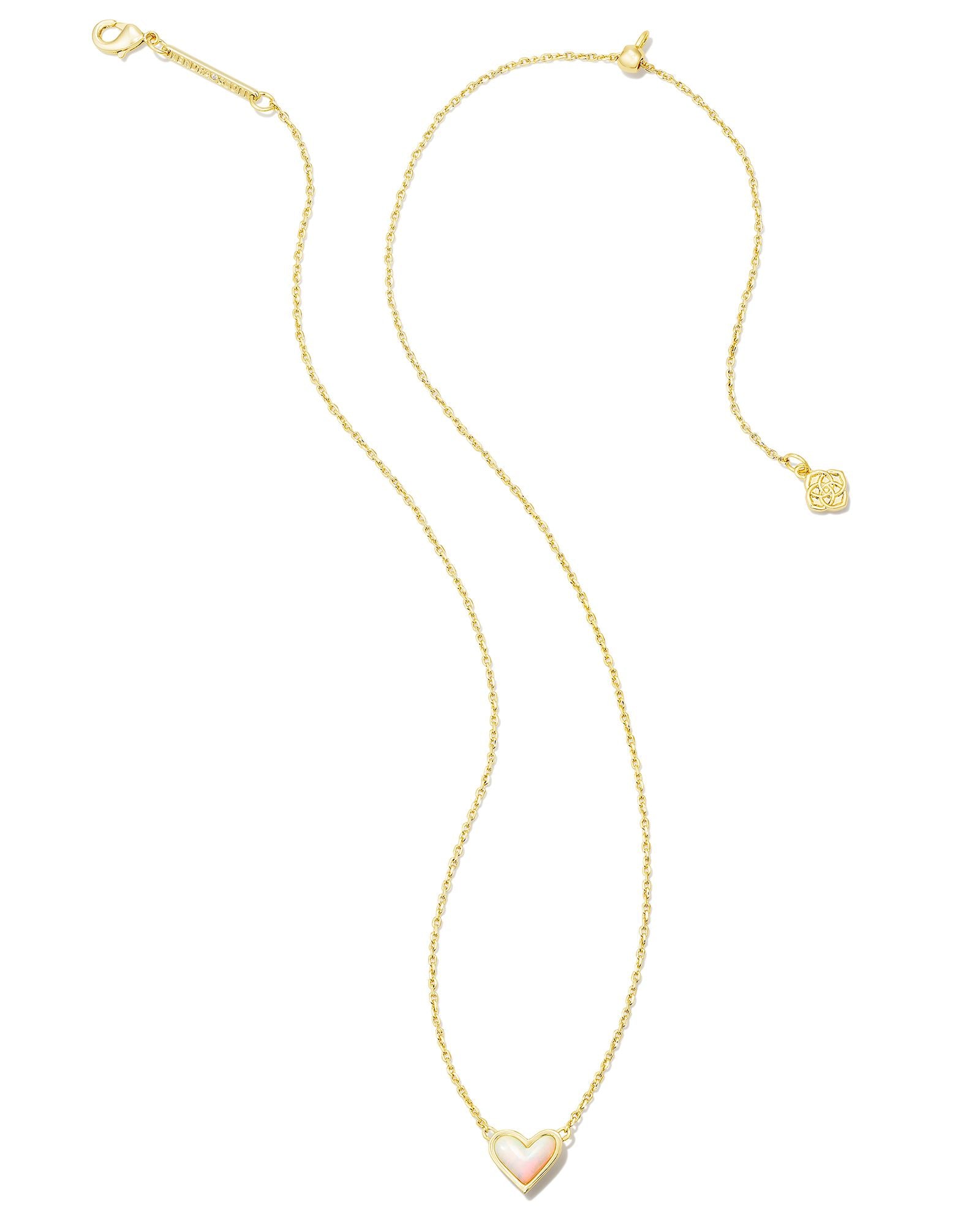 Framed Ari Heart Gold Pendant Necklace White Opalescent