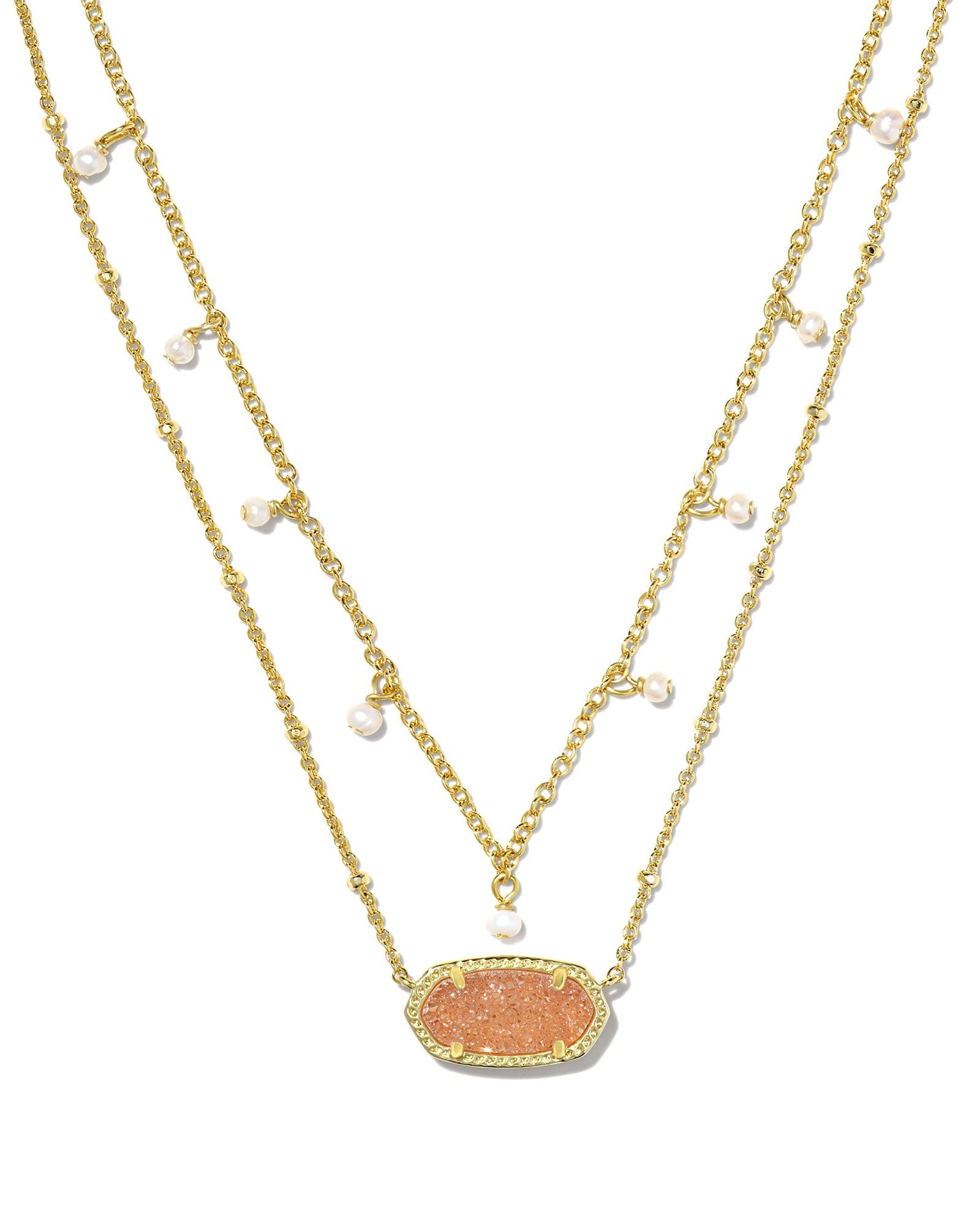 Elisa Gold Pearl Multi Strand Necklace Sand Drusy
