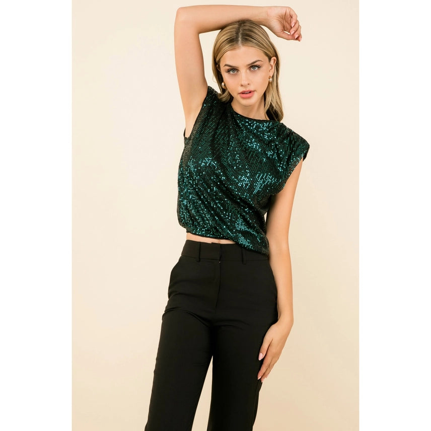 Sequin Sleeveless Blouse Teal