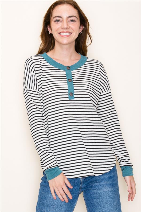Sale Half Button Long Sleeve Marled Top