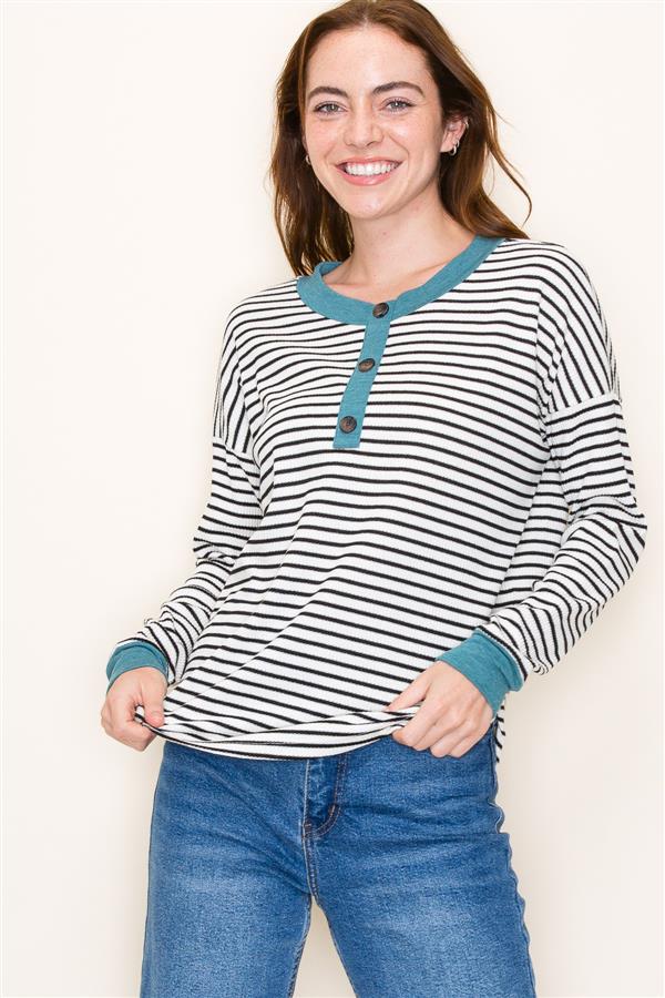 Sale Half Button Long Sleeve Marled Top