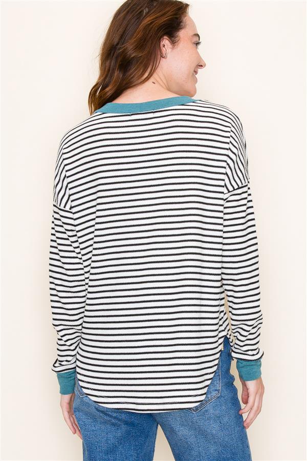 Half Button Long Sleeve Marled Top