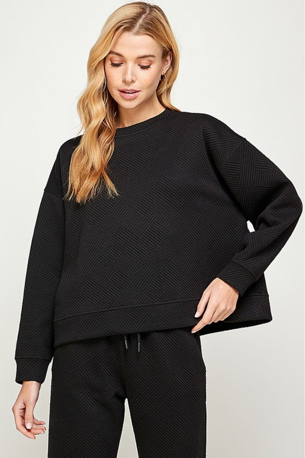 Long Sleeve Textured Sweatshirt Black