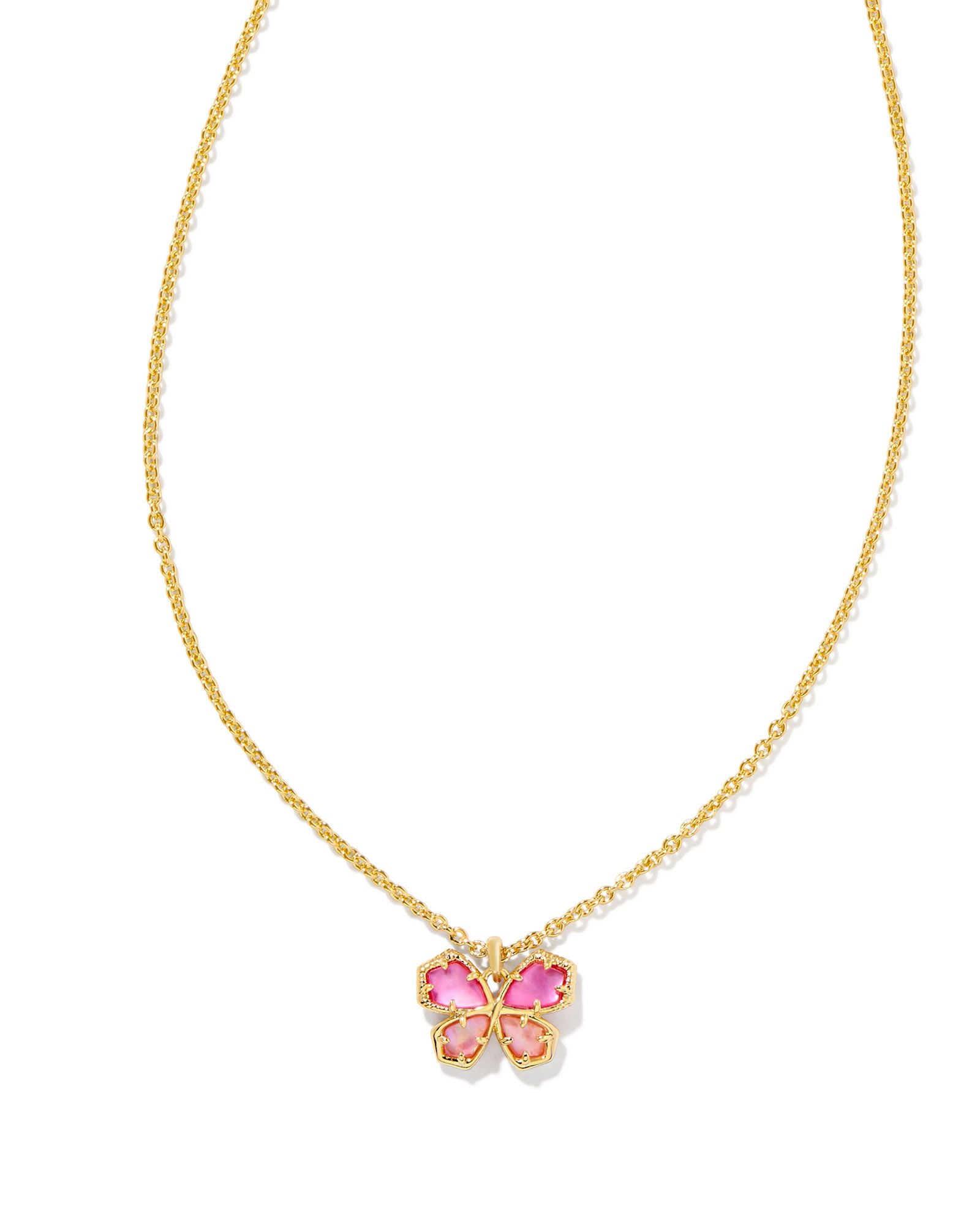 Mae Butterfly Pendant Necklace Gold Pink Mix