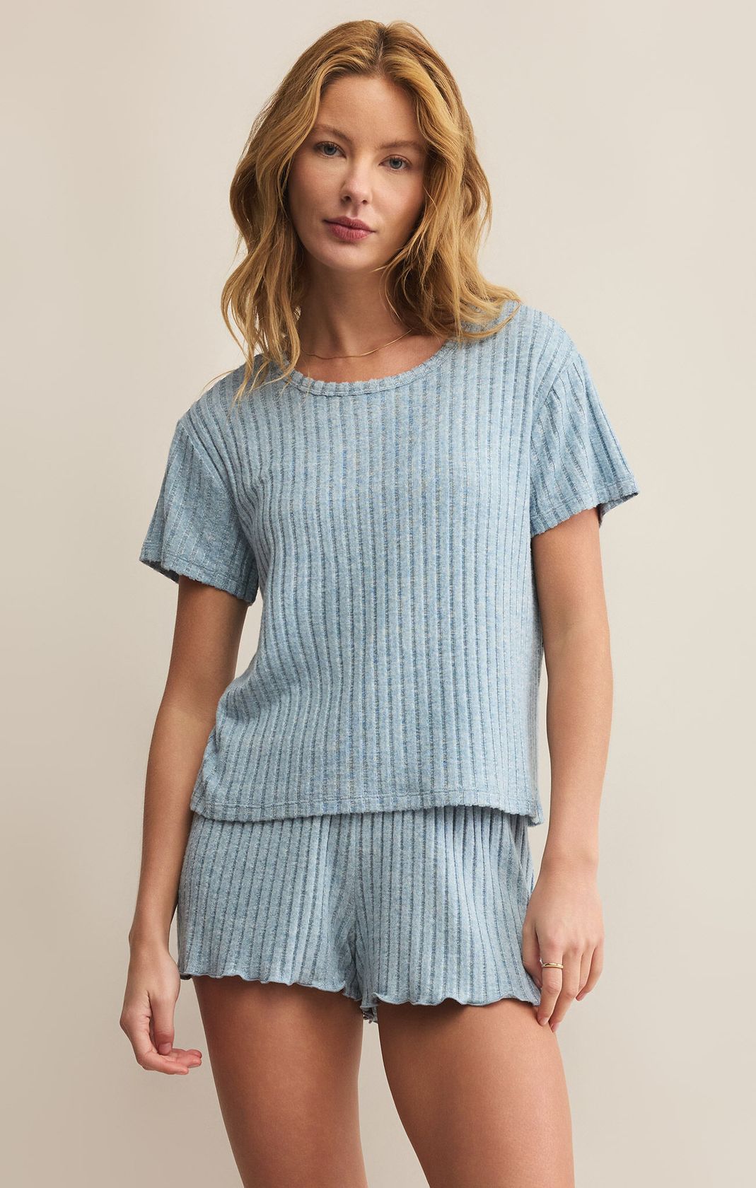 Dawn Smocked Rib Pant Light Denim