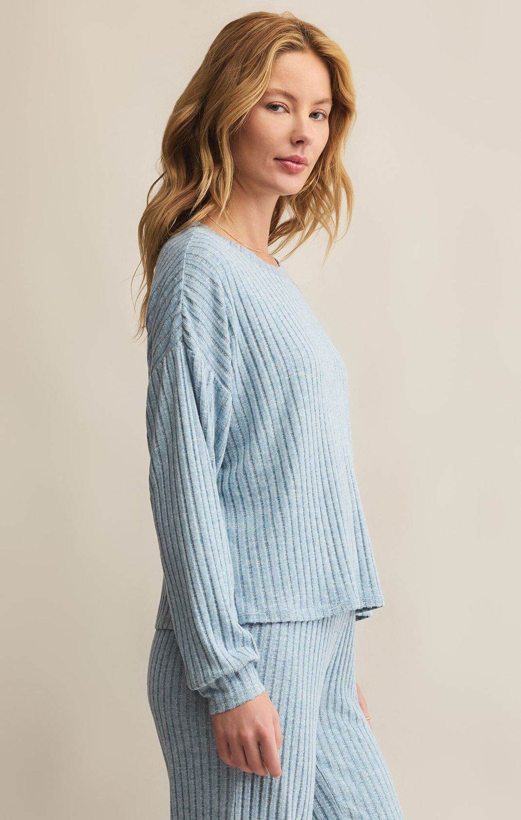 Daydream Rib Long Sleeve Top Light Denim