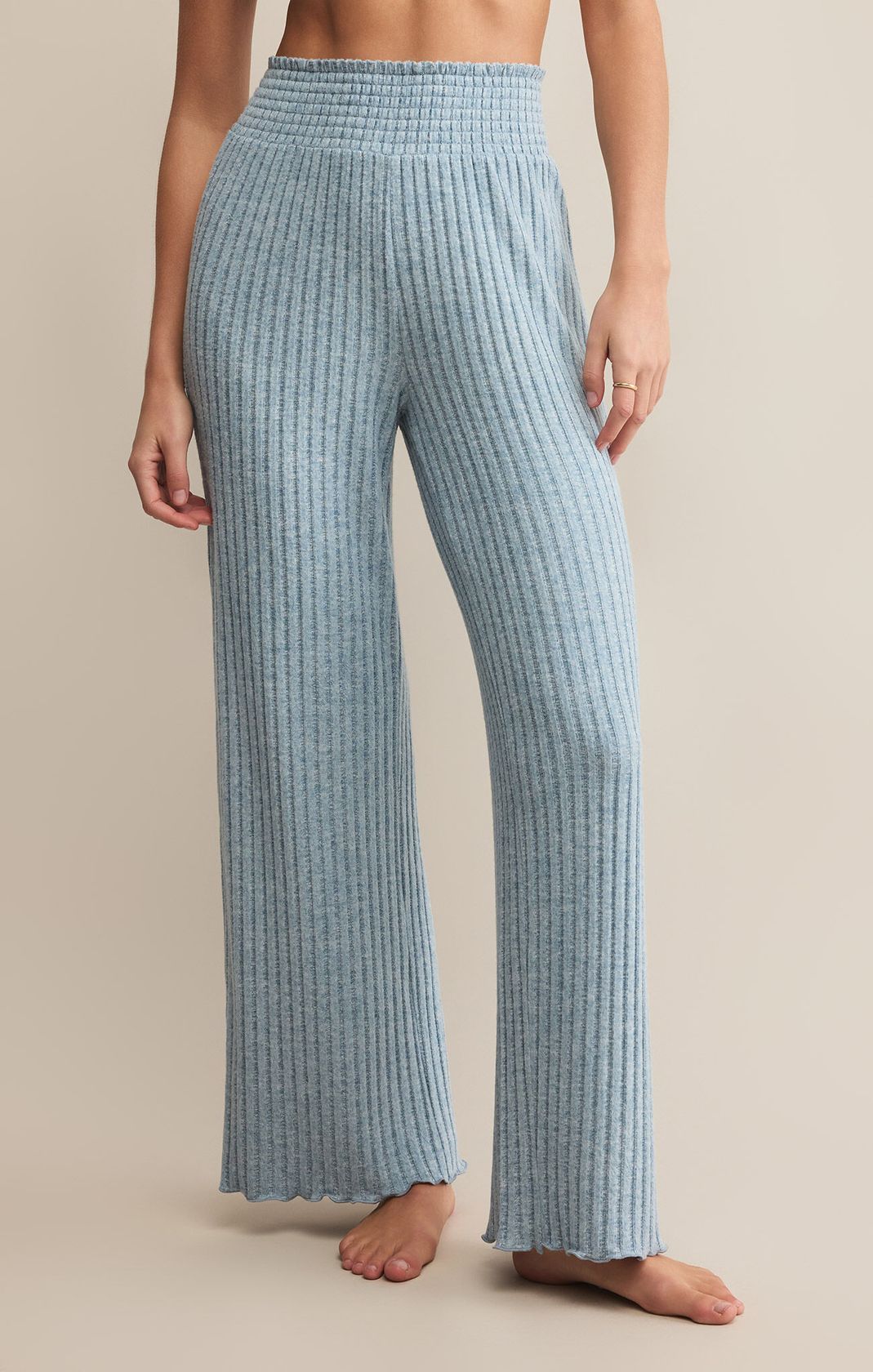Dawn Smocked Rib Pant Light Denim