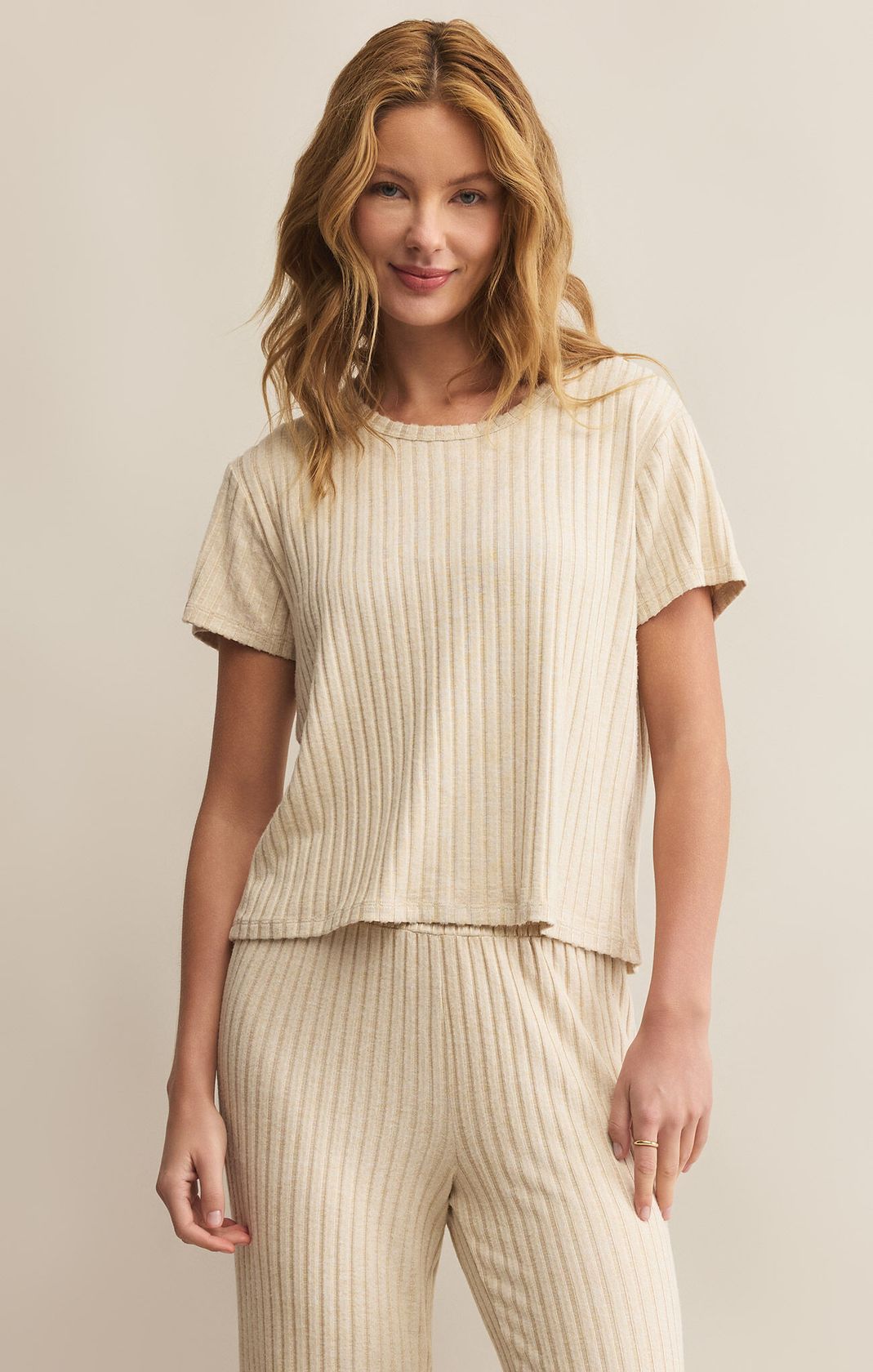 Dawn Smocked Rib Pant Light Oatmeal Heather