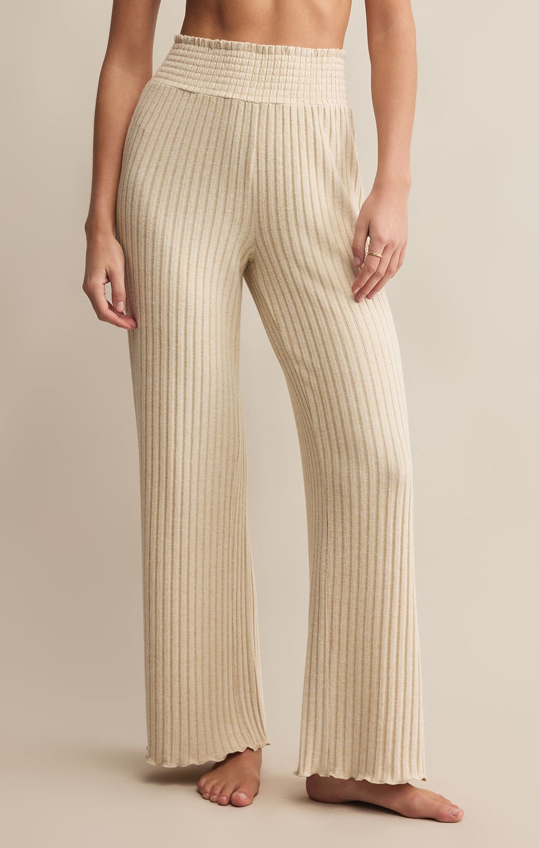 Dawn Smocked Rib Pant Light Oatmeal Heather
