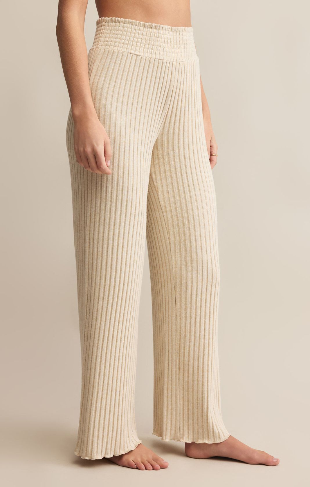Dawn Smocked Rib Pant Light Oatmeal Heather