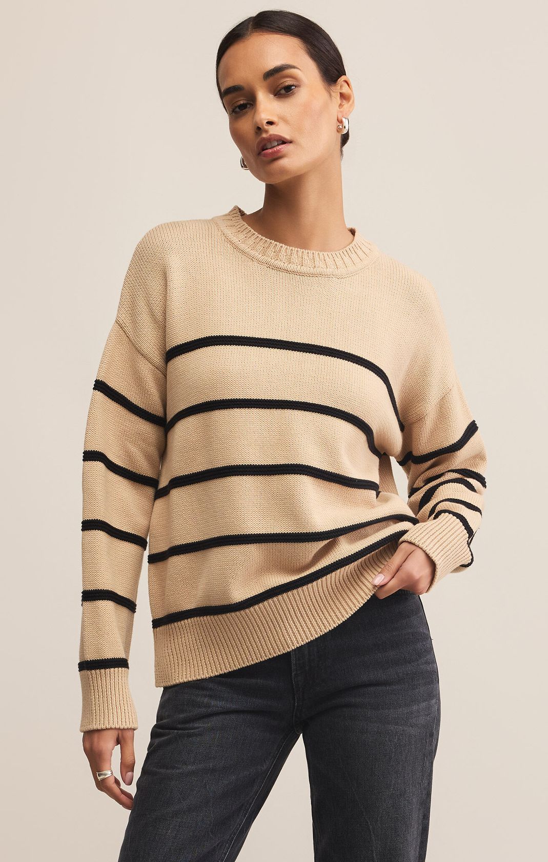 Boyfriend Striped Sweater Biscuit