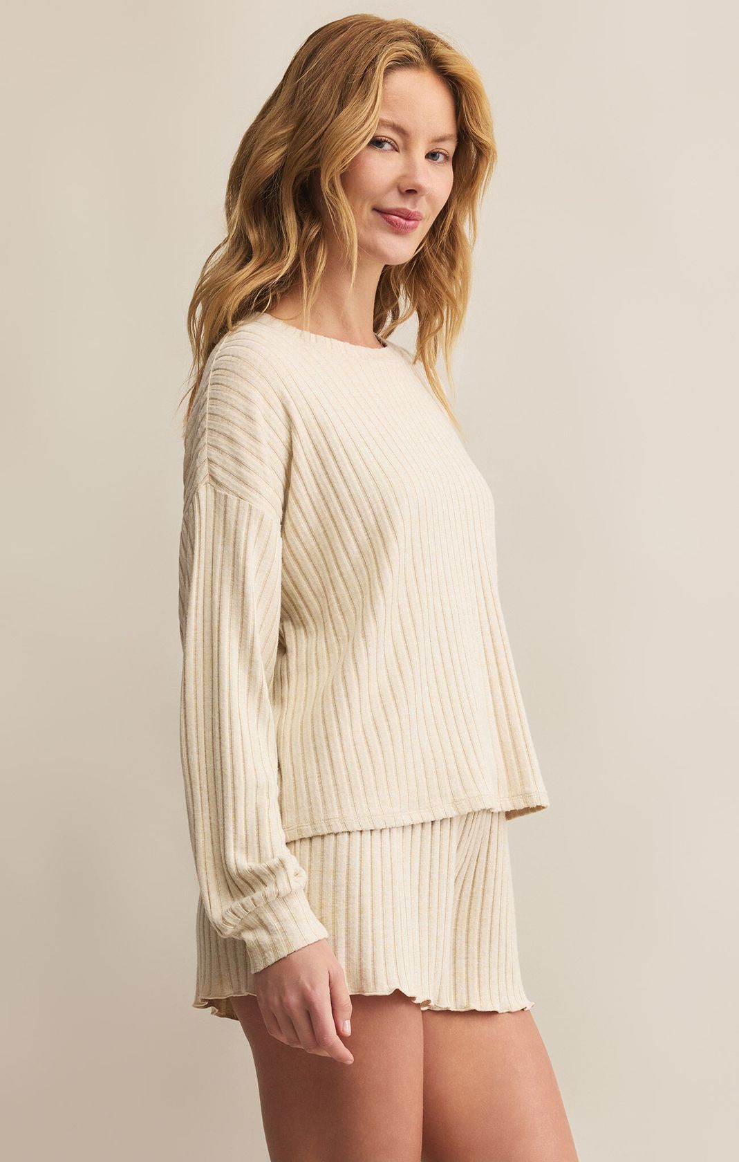 Daydream Rib Long Sleeve Top Light Oatmeal Heather