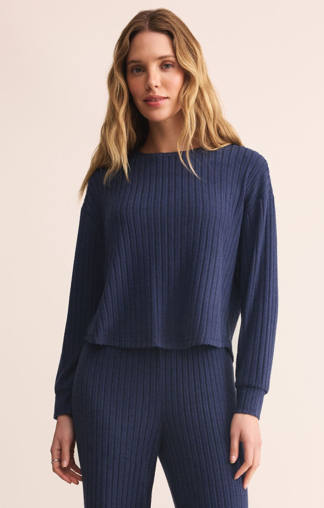 Elfie Rib Long Sleeve Top Blue Sapphire