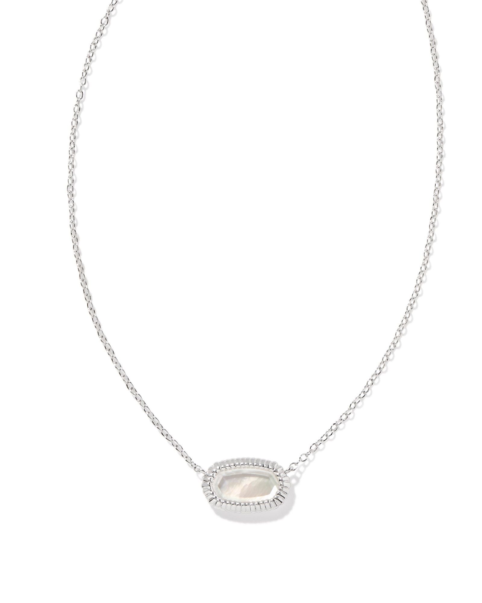 Elisa Ridge Framed Pendant Necklace Silver Ivory MOP