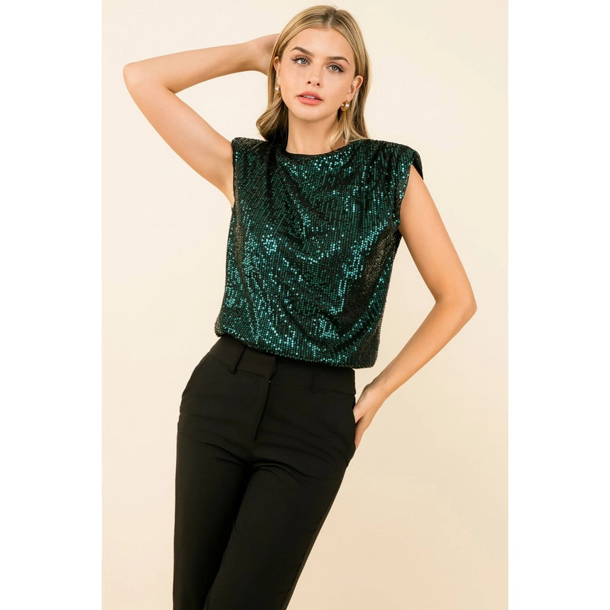 Sequin Sleeveless Blouse Teal