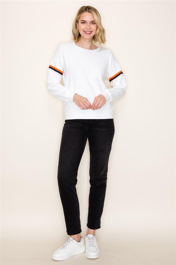 Varsity Taped Long Sleeve Crew Neck Top