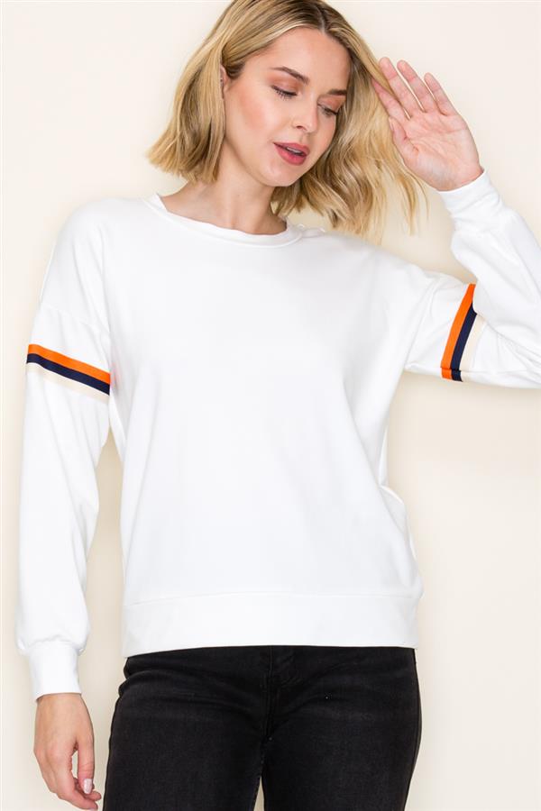 Varsity Taped Long Sleeve Crew Neck Top