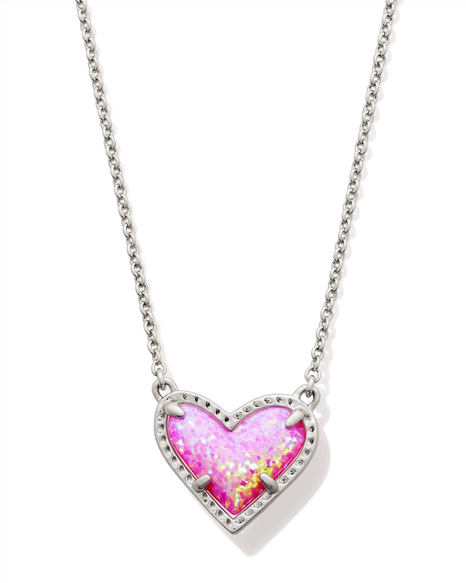 Ari Heart Silver Pendant Necklace Bubblegum Pink