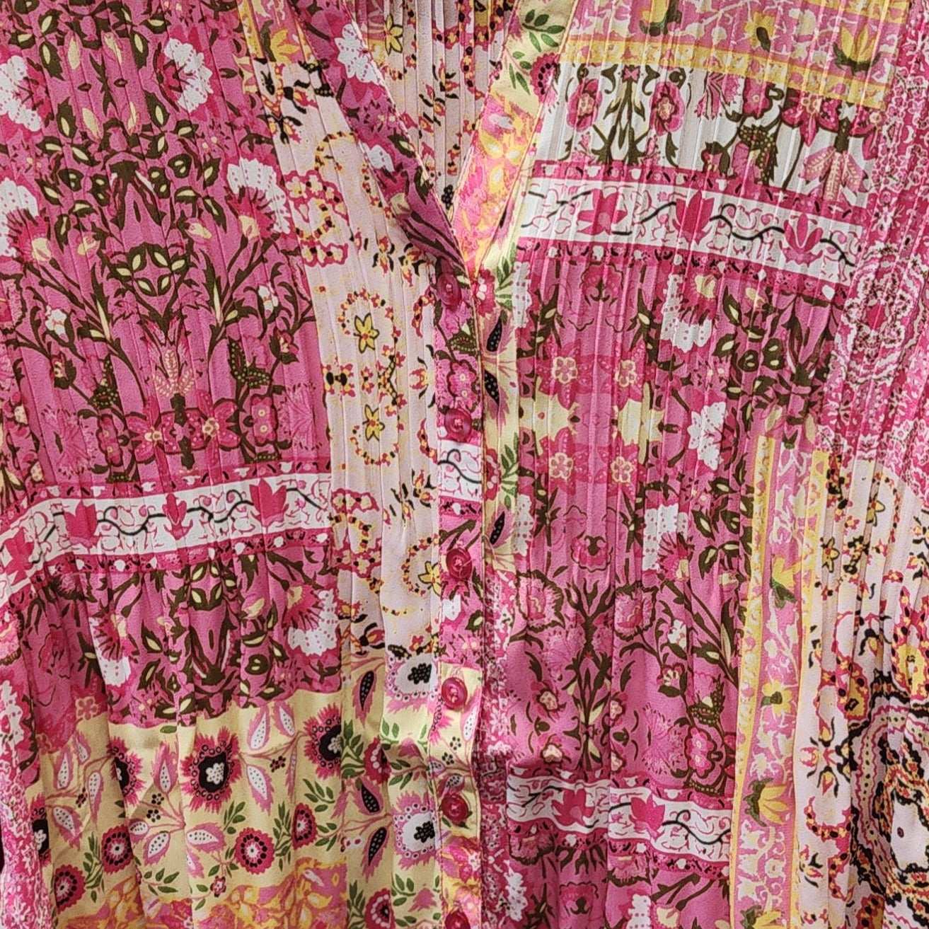 Sale 3/4 Sleeve Pleated Blouse Pink Print