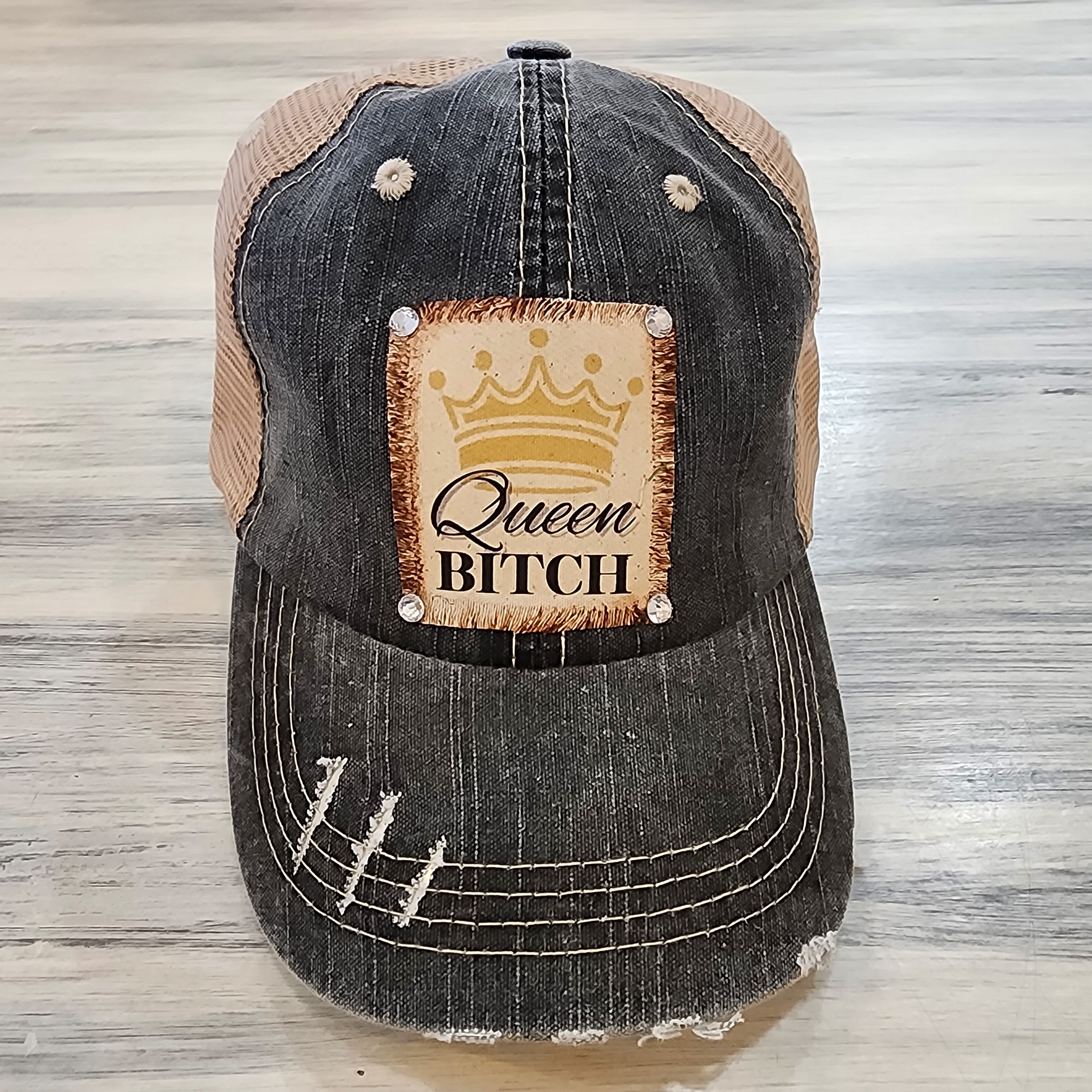 Queen Bitch Distressed Trucker Hat w/Bling