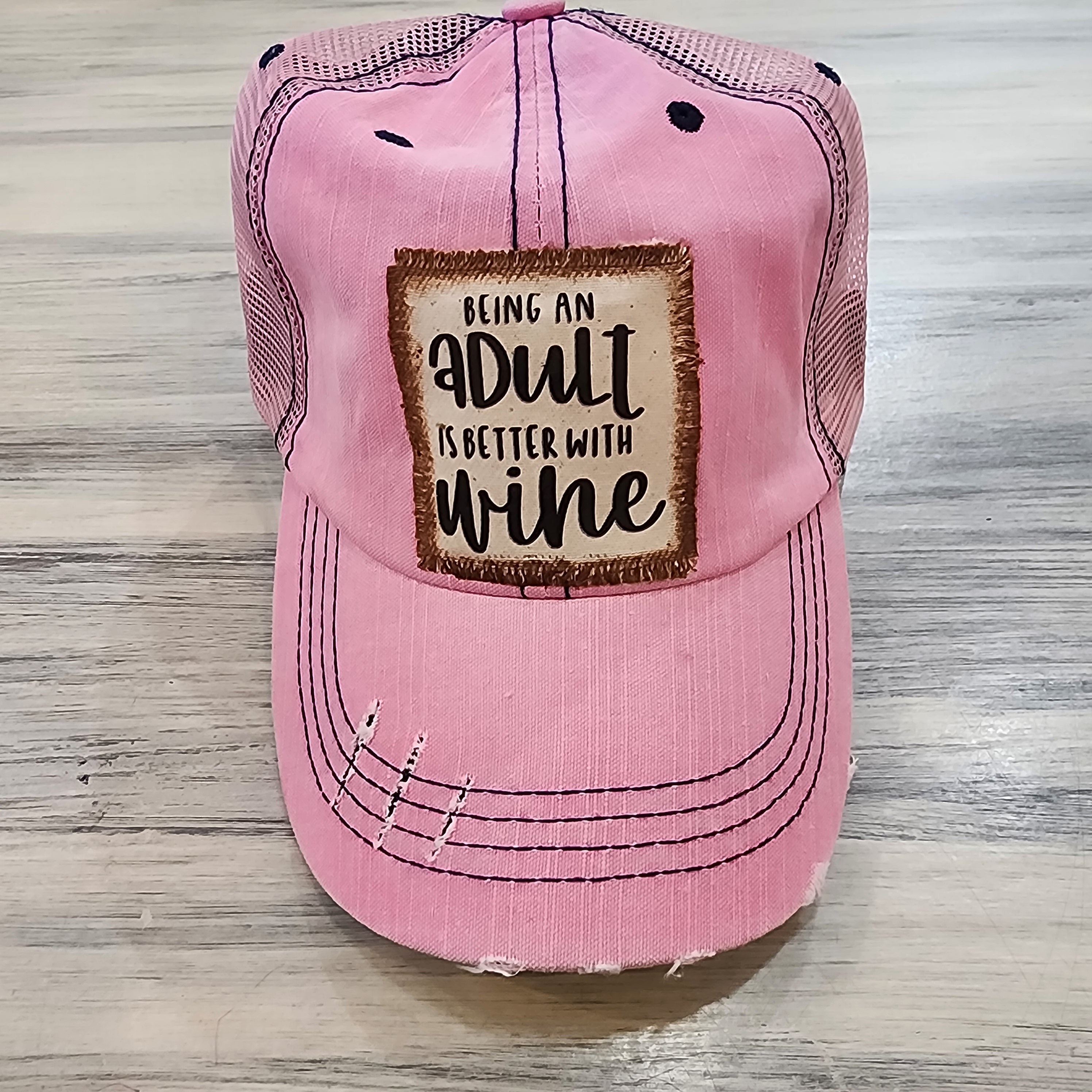Being an Adult is Better with Wine Distressed Trucker Hat
