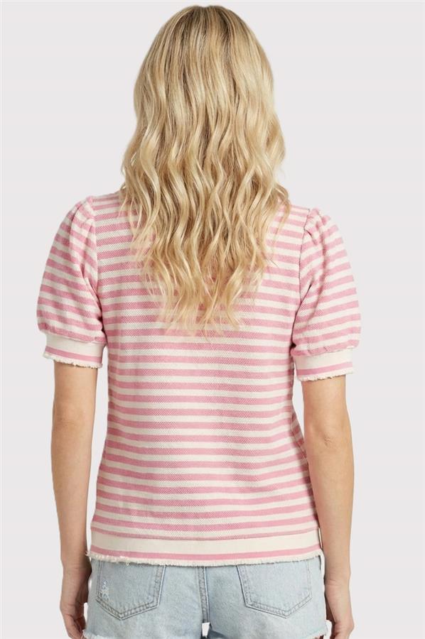 Crew Neck Puff Sleeve Striped Sweater