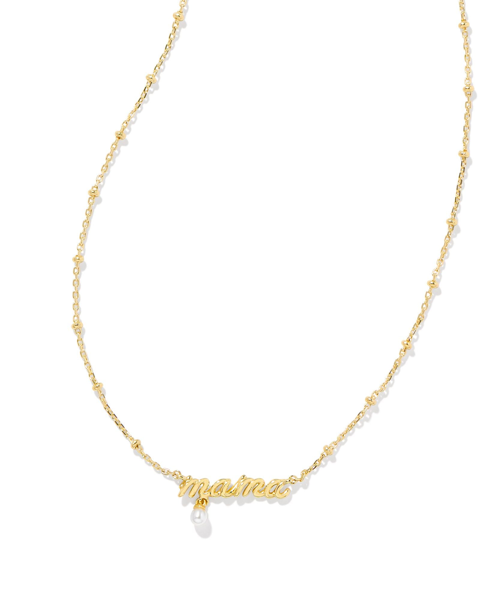 Mama Script Necklace Gold With Pearl