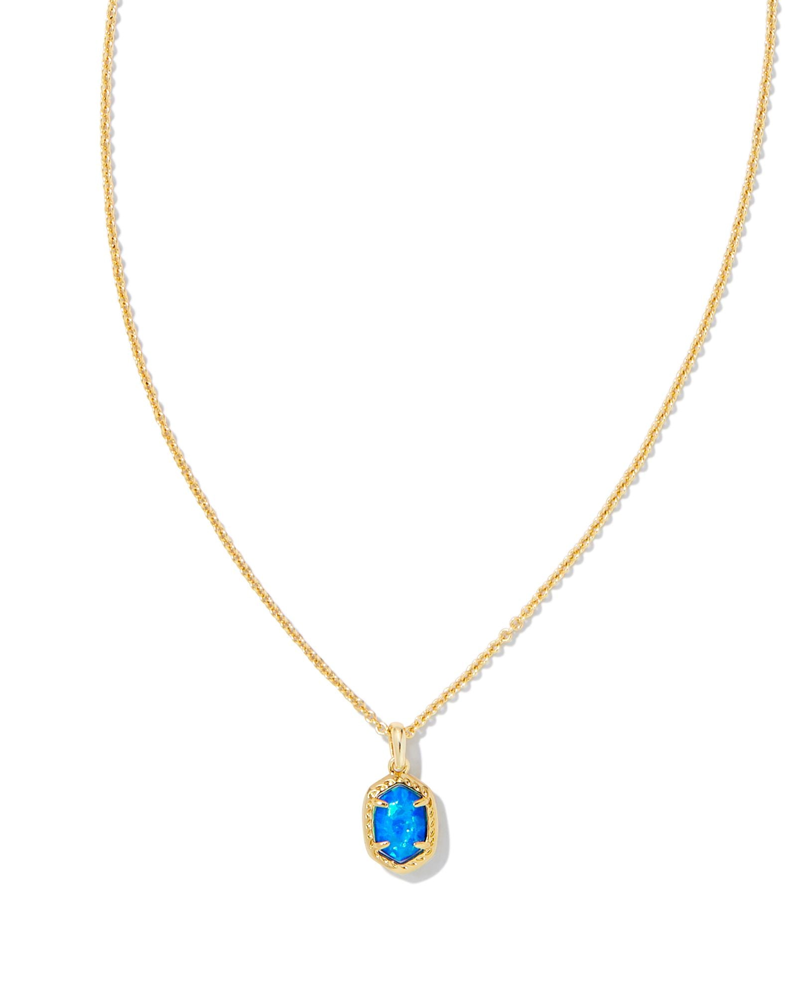Daphne Framed Pendant Necklace Gold Bright Blue Opal