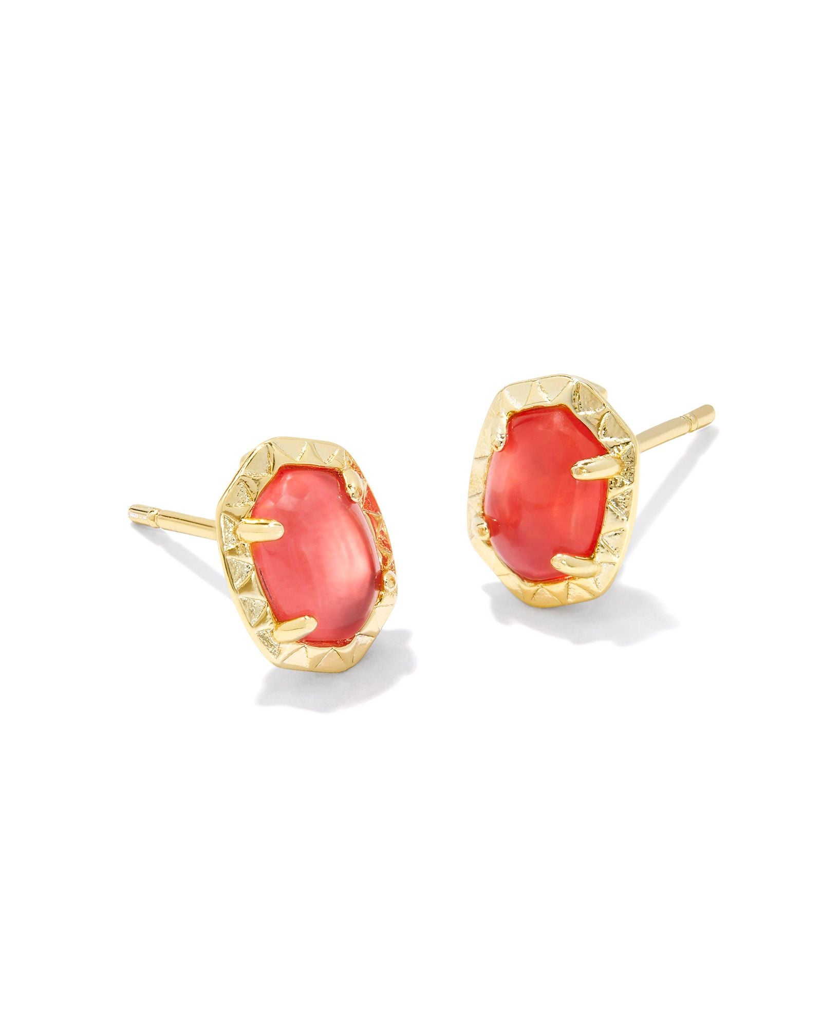 Sale Daphne Stud Earrings Gold Coral Pink MOP