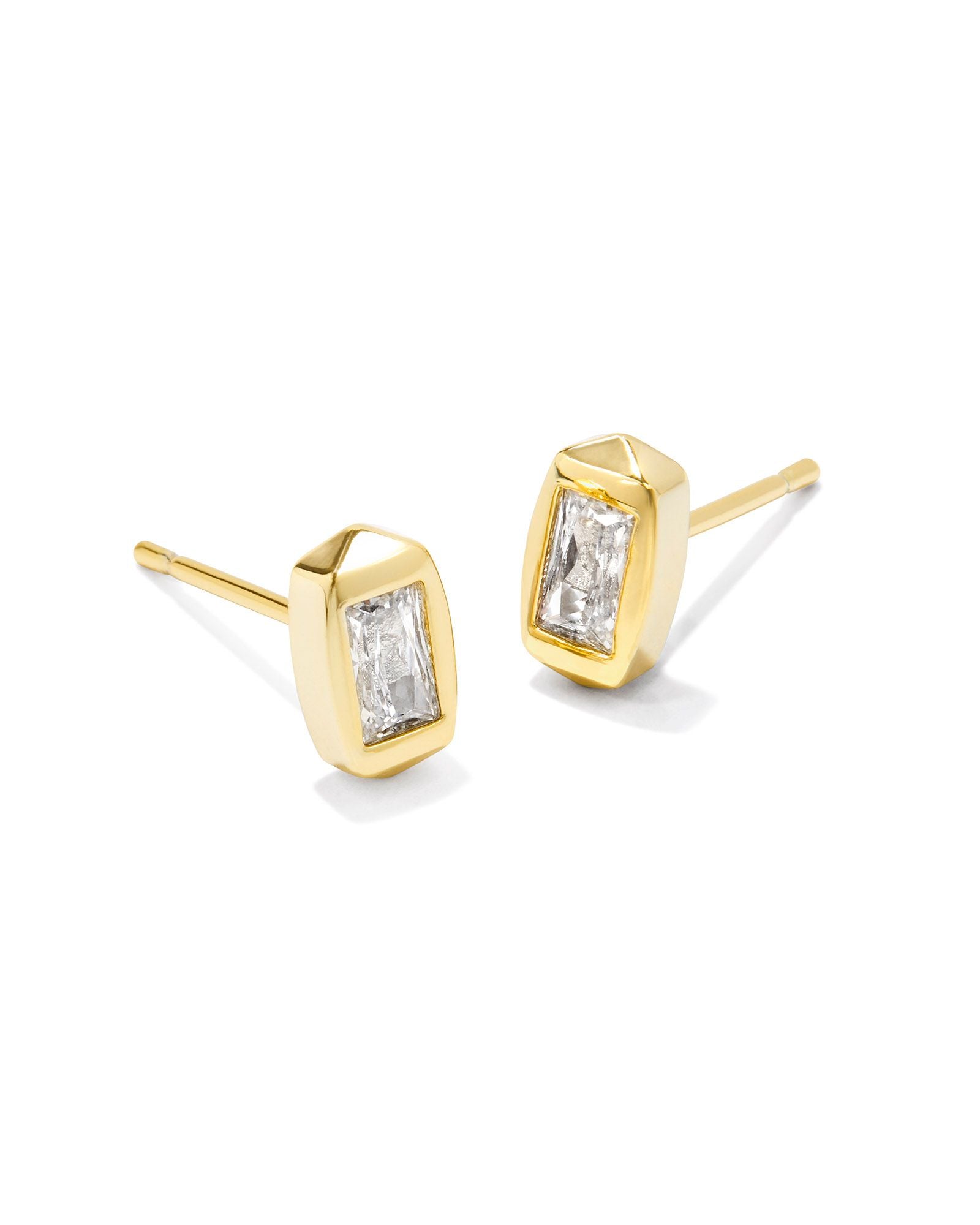 Fern Crystal Stud Earrings Gold White Crystal